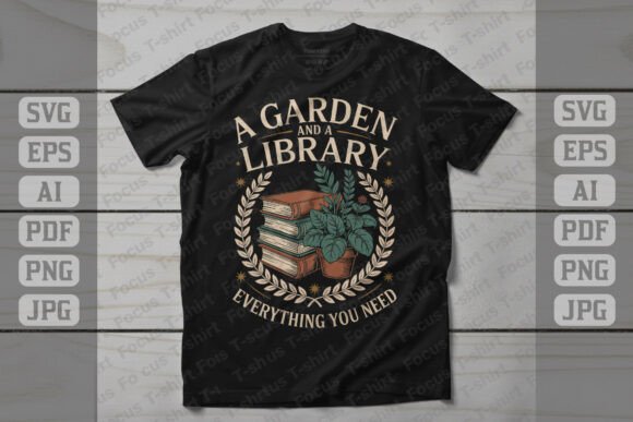 A Garden and a Library Design: A Versatile T‑Shirt Graphics Asset