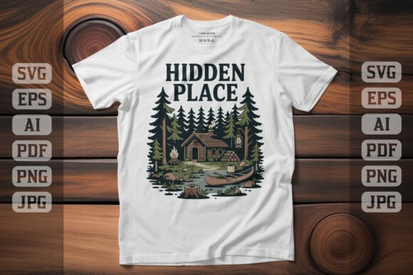 Hidden Place Retro Forest Cabin Graphics for Editorial Use