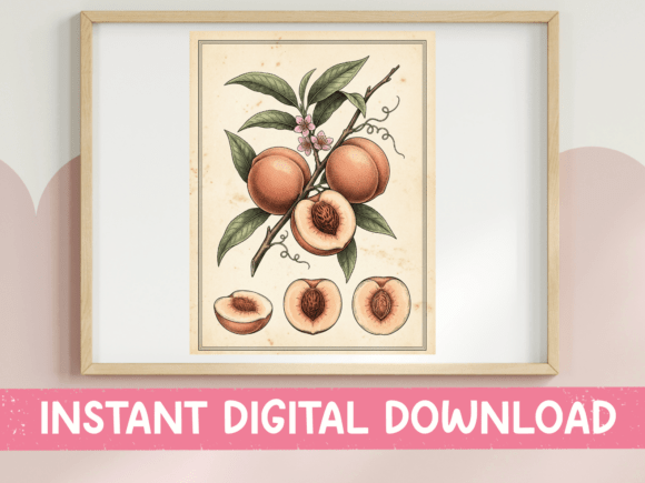 Vintage Peach Illustration for Graphics & T-Shirt Designs